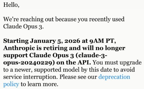Anthropic deprecation email